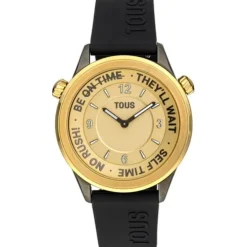 Analog Watch with black silicone strap and gold-colored IP steel case TOUS Now