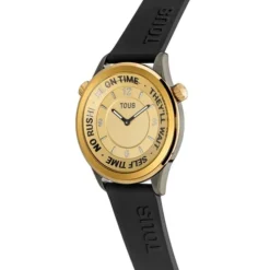 Analog Watch with black silicone strap and gold-colored IP steel case TOUS Now