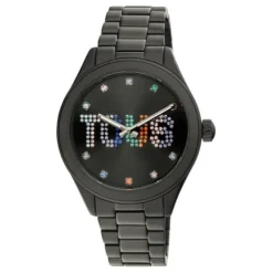 Analogue watch with black IP steel wristband and crystals T-Logo