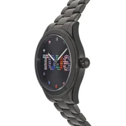 Analogue watch with black IP steel wristband and crystals T-Logo