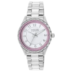 Analogue watch with steel wristband and mauve aluminum inner bezel Mini T-Bear