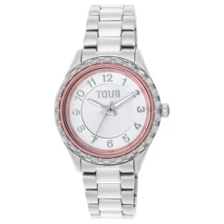 Analogue watch with steel wristband and pink aluminum inner bezel Mini T-Bear