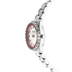 Analogue watch with steel wristband and pink aluminum inner bezel Mini T-Bear