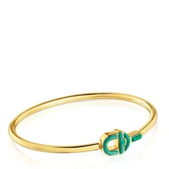 Bangle with 18kt gold plating over silver and green motif TOUS MANIFESTO