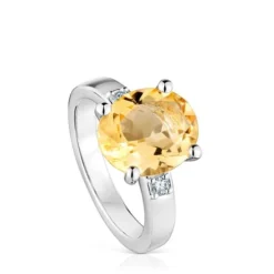 Basic Colors silver Ring with diamonds and citrine