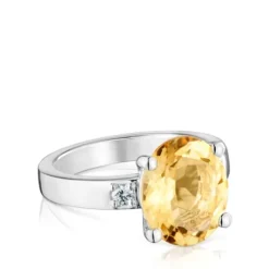 Basic Colors silver Ring with diamonds and citrine