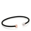 Black IP Steel and Rose Vermeil Silver Icon Mesh Bracelet with 6,5mm Pearl