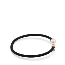 Black IP Steel and Rose Vermeil Silver Icon Mesh Bracelet with 6,5mm Pearl