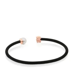 Black IP Steel and Rose Vermeil Silver Icon Mesh Bracelet with 6,5mm Pearl