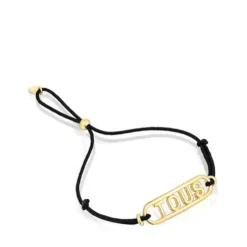 Black nylon Bracelet with silver vermeil Logo