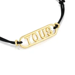 Black nylon Bracelet with silver vermeil Logo