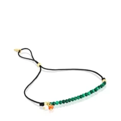 Black nylon Camille Bracelet with malachites