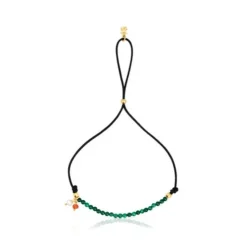 Black nylon Camille Bracelet with malachites
