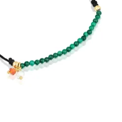 Black nylon Camille Bracelet with malachites