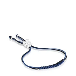 Bold Bear Bracelet with black and navy blue cord and a silver bear