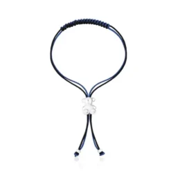 Bold Bear Bracelet with black and navy blue cord and a silver bear