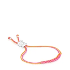 Bold Bear Bracelet with fuchsia and orange cord and a silver bear