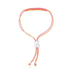 Bold Bear Bracelet with fuchsia and orange cord and a silver bear