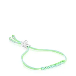 Bold Bear Bracelet with green and blue cord and a silver bear