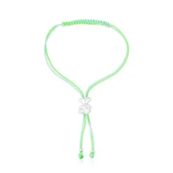 Bold Bear Bracelet with green and blue cord and a silver bear