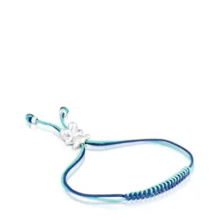 Bold Bear Bracelet with turquoise and navy blue cord and a silver bear