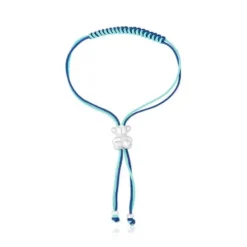 Bold Bear Bracelet with turquoise and navy blue cord and a silver bear