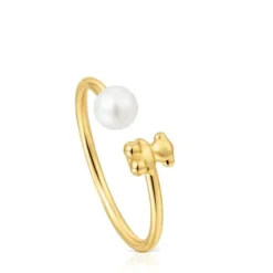 Bold Bear gold open Ring with cultured pearl