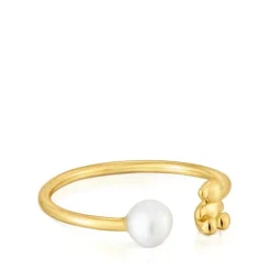 Bold Bear gold open Ring with cultured pearl
