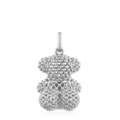 Bold Bear 22 mm medium texturized silver bear Pendant