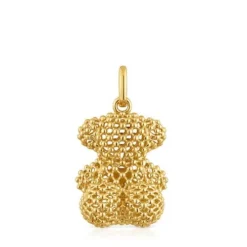 Bold Bear 22 mm medium texturized bear Pendant with 18kt gold plating over silver