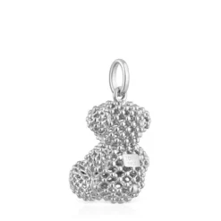 Bold Bear 22 mm medium texturized silver bear Pendant