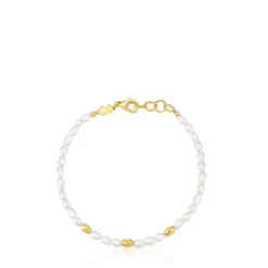 Bracelet with cultured pearls and 18kt gold plating over silver and Gloss