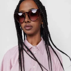 Burgundy-colored Sunglasses Round Mesh