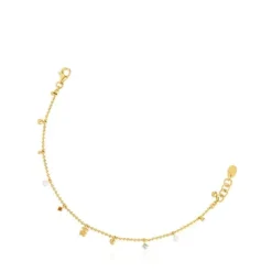 Chain Bracelet with 18kt gold plating over silver and cultured pearls and gemstones TOUS Grain