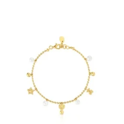 Chain Bracelet with 18kt gold plating over silver and cultured pearls and motifs TOUS Grain