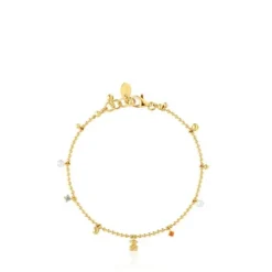 Chain Bracelet with 18kt gold plating over silver and cultured pearls and gemstones TOUS Grain