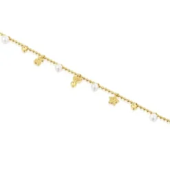 Chain Bracelet with 18kt gold plating over silver and cultured pearls and motifs TOUS Grain