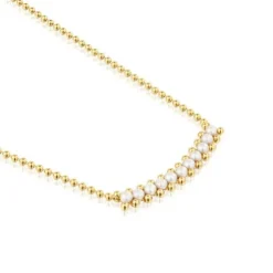 Choker with 18kt gold plating over silver and cultured pearls Gloss