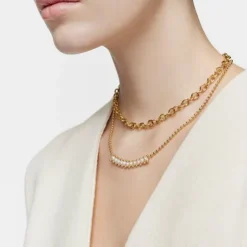 Choker with 18kt gold plating over silver and cultured pearls Gloss