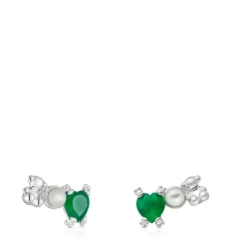 Climber earrings with silver bear, mother of pearl and chalcedony Color Pills