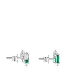 Climber earrings with silver bear, mother of pearl and chalcedony Color Pills