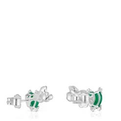 Climber earrings with silver bear, mother of pearl and chalcedony Color Pills
