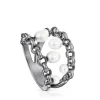 Dark silver Virtual Garden Ring with cultured pearls