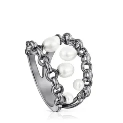 Dark silver Virtual Garden Ring with cultured pearls