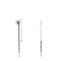 Dark silver Virtual Garden Double earrings with cultured pearls