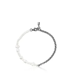 Dark silver Virtual Garden Bracelet with cultured pearls