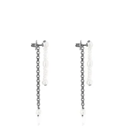 Dark silver Virtual Garden Double earrings with cultured pearls