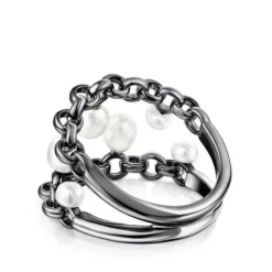 Dark silver Virtual Garden Ring with cultured pearls