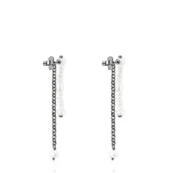 Dark silver Virtual Garden Double earrings with cultured pearls