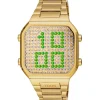 Digital Watch with gold-colored IPG steel bracelet and case with LEDs D-BEAR